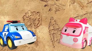Машинки для малышей — Игрушки Робокар Поли рисуют на песке — Развивающее видео